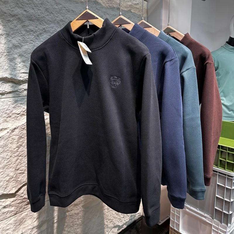 

Утепленная мужская толстовка с высоким воротником и вышивкой в виде головы тигра, повседневная, теплая, для осени и зимы, уличный стиль