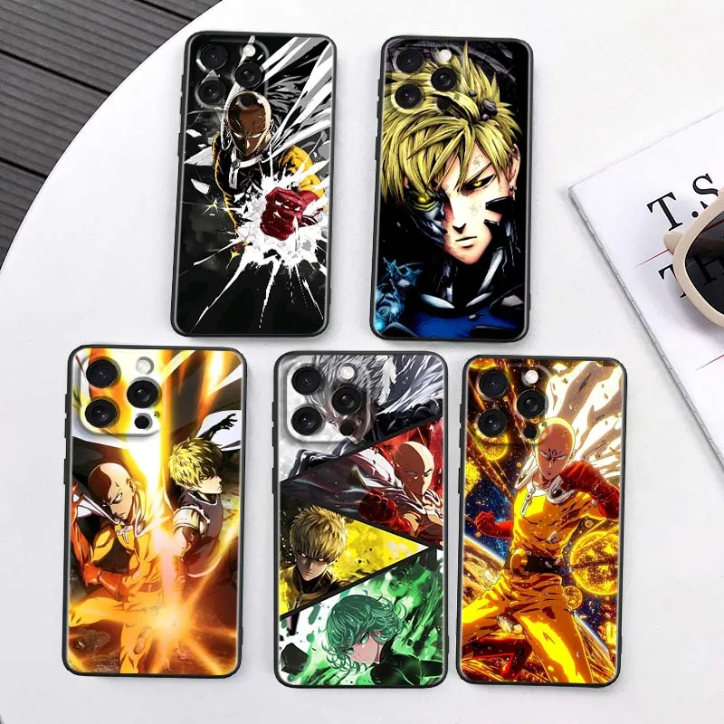 

One Anime Punch Man S-Saitama Phone Case For Apple iPhone 16 16E 15 14 13 12 11 XS X Pro Max Plus Black Soft Silicone Cover