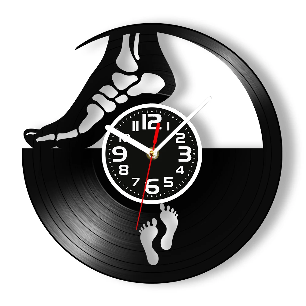 Foot Anatomy Podiatry Vinyl Record Wall Clock For Podiatrist Clinic Foot Bone Skeleton Footprint Wall Clock Orthopedist Gift
