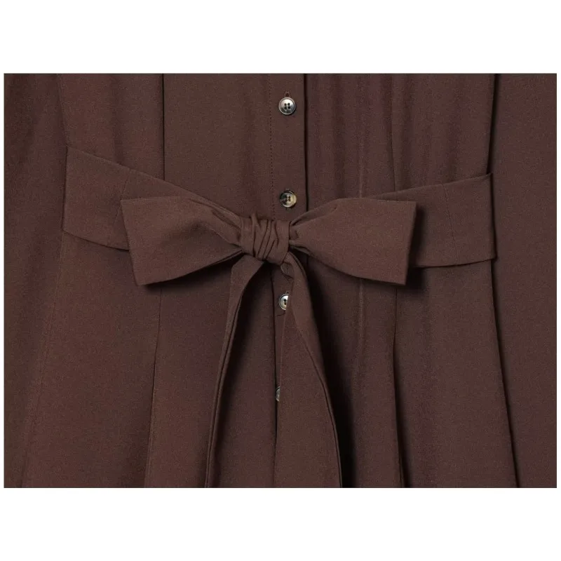 Spring Autumn Women Shirt Dress with Belted Turn Down Collar Women's Dress Long Sleeve Lady Dress Pleated Hem Female Party Dress