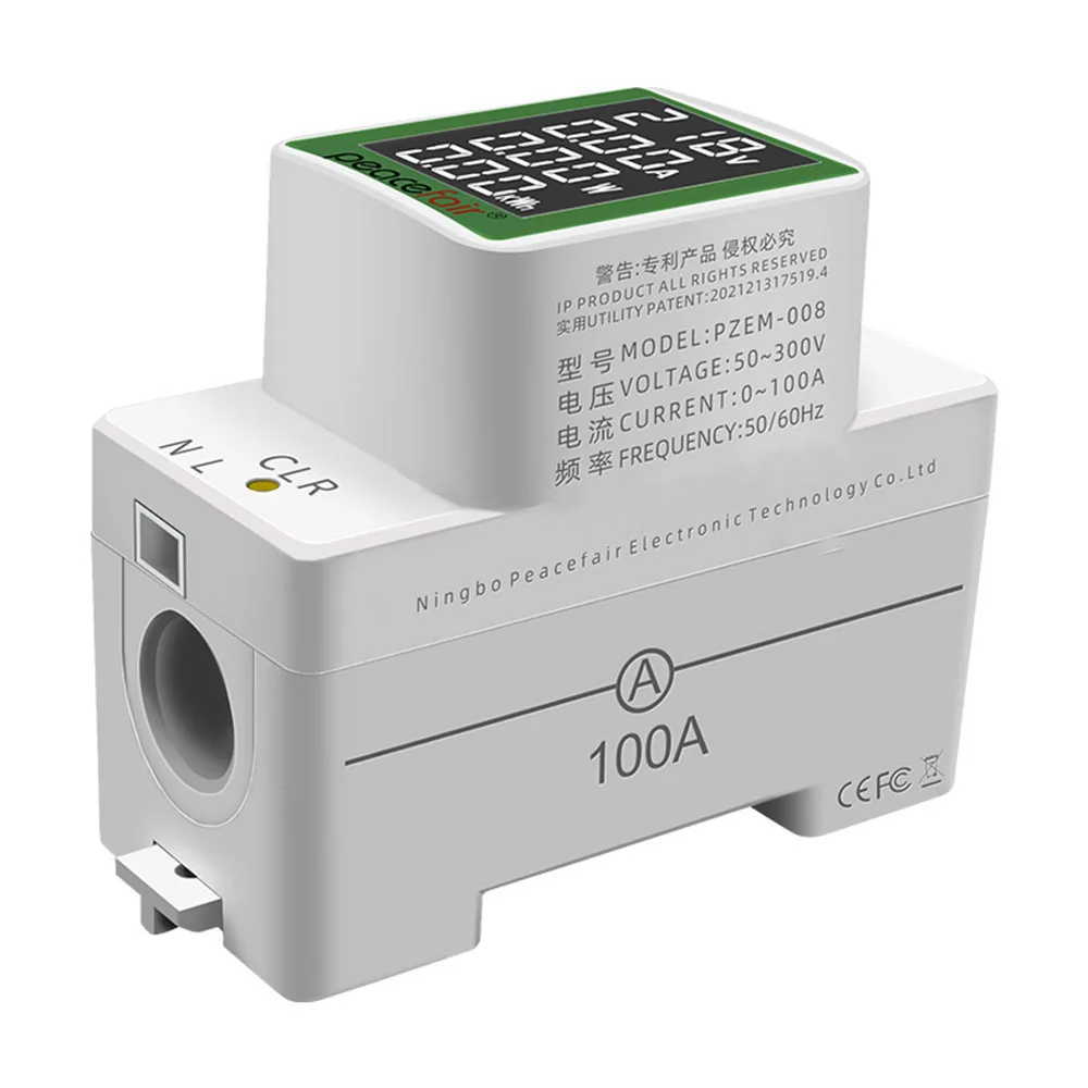 Din Rail Wattmeter Voltmeter Ammeter Power Meter AC50-300V Volt Amp Power Factor Time Energy Voltage Current Monitor