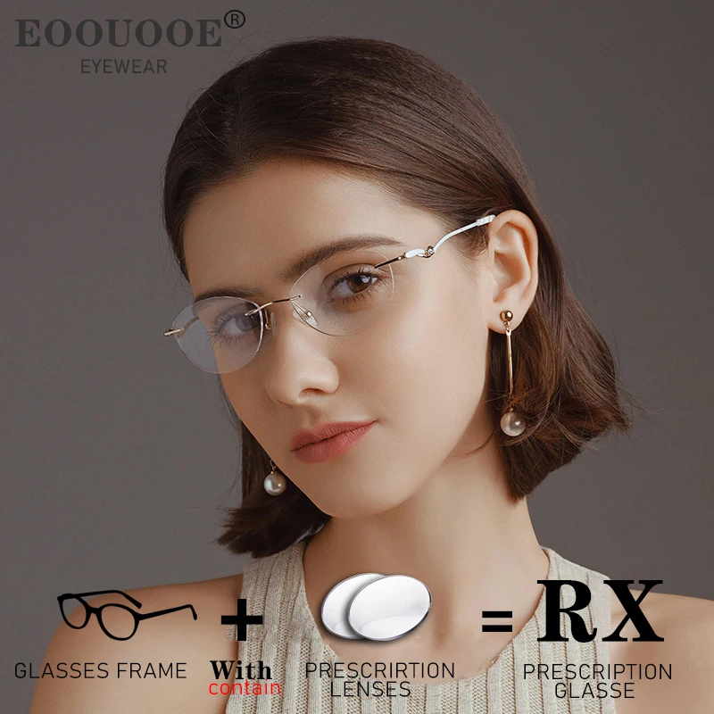 

New Design Women Rimless Eyeglasses Customized Prescription Glasses Progressive Myopia Reading Single Vision 4g Titanium Eyewear