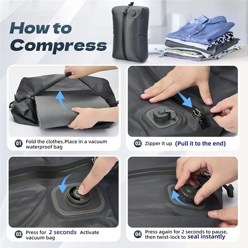 GYTB-One-Touch Vacuum Storage Bags-USB-C Charging, Pump-Free Waterproof Airtight Compression For Clothes, Bedding