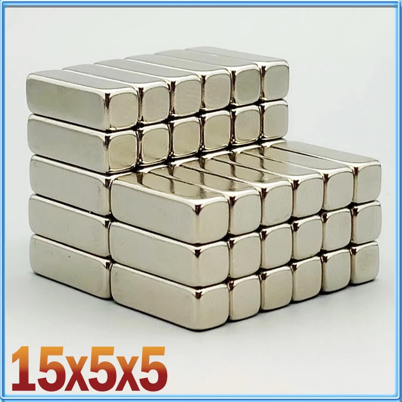 15x5x5mm 2/5/10/50/100/200pcs N35 NdFeB Super Strong Neodymium Block Square Magnet Rare Earth Permanent Magnetic Magnets 15*5*5