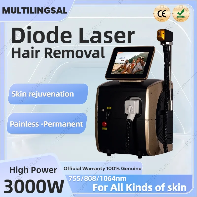 

808 Diode Laser Hair Removal Machine Painless Epilator Ice Titanium 3000W Alexandrite Permanent Cooling Head Underarm Body Face