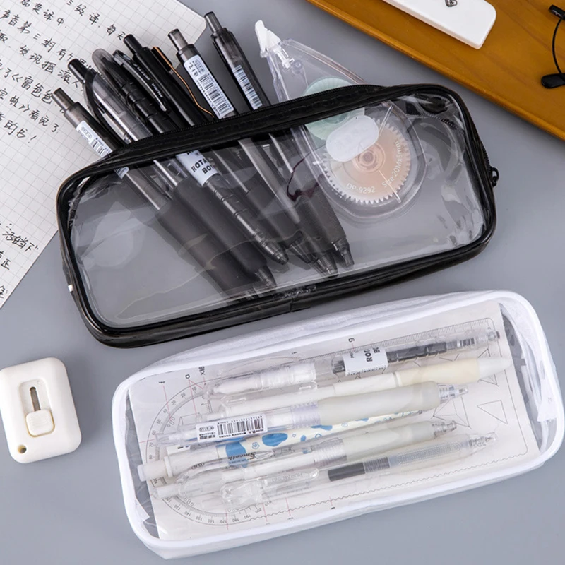 Student Pencil Case Simple Transparent Pencil Case Large Capacity Pen Bag Creative Stationery Storage Pouch School Supplies