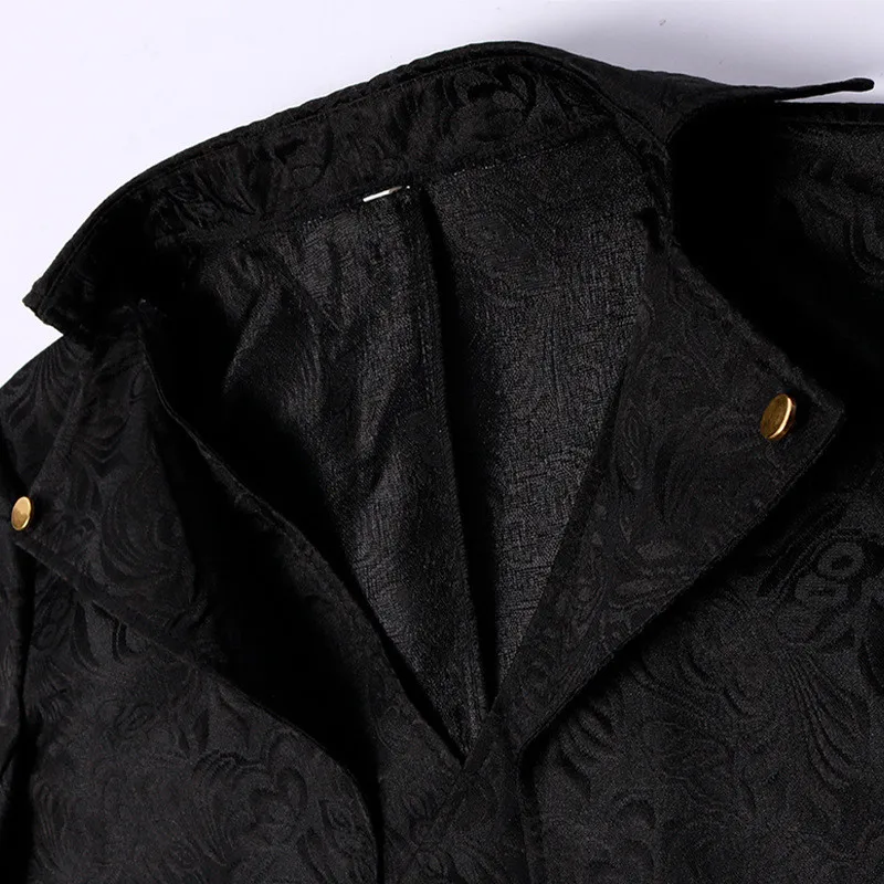 中世のハロウィンヴィンテージメンズタキシードルーズロングピュアカラージャケットルネッサンスステージコスチュームボタン装飾ベルベットユースダンスウェア