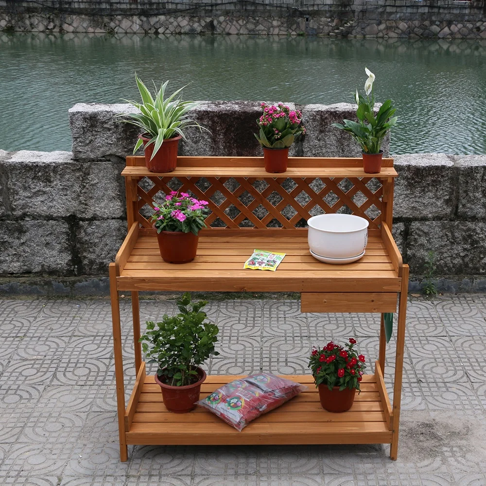Wholesale Cheap Plant Flowers Garden Worktable Outdoor Garden Wooden Potting Table