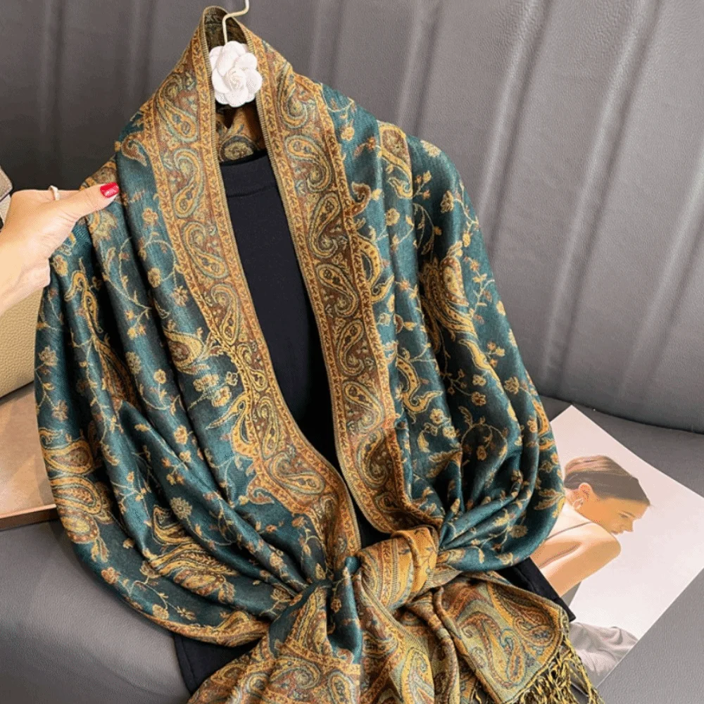 

Fashion Warm Tassel Blanket Shawl Pashmina Printed Cashmere Shawl Windproof Thickened Bohemia Poncho Hijab for Mom