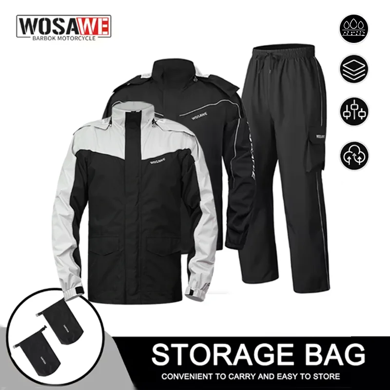 WOSAWE Waterproof Motorcycle Raincoat Men Women Motorcyclist Rider Rain Jacket Rain Pants Electric Scooter MTB Bike Rainwear