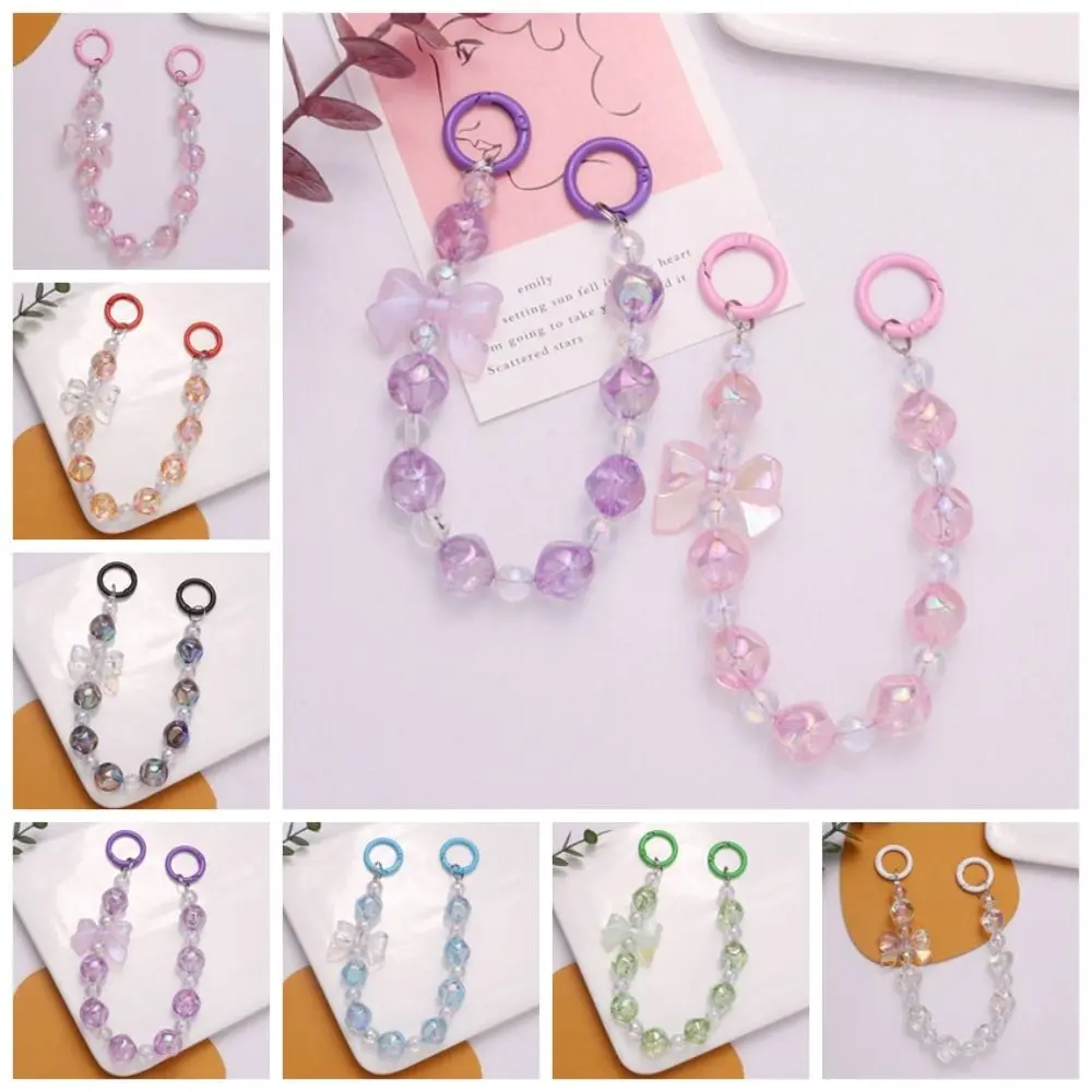

Colorful Bow Beaded Bag Pendant Bead String Wrist Strap Beaded Bag Chain Keychain Mobile Phone Lanyard Bowknot Phone Strap Women