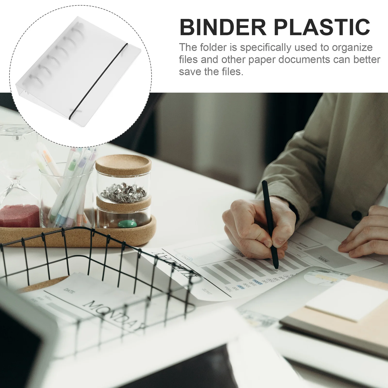 

2pcs A5 Binder Clear Cover Kawaii Plastic File Folder Office Storage Document Holder 6 Ring Binding Belt Blinder for Loose