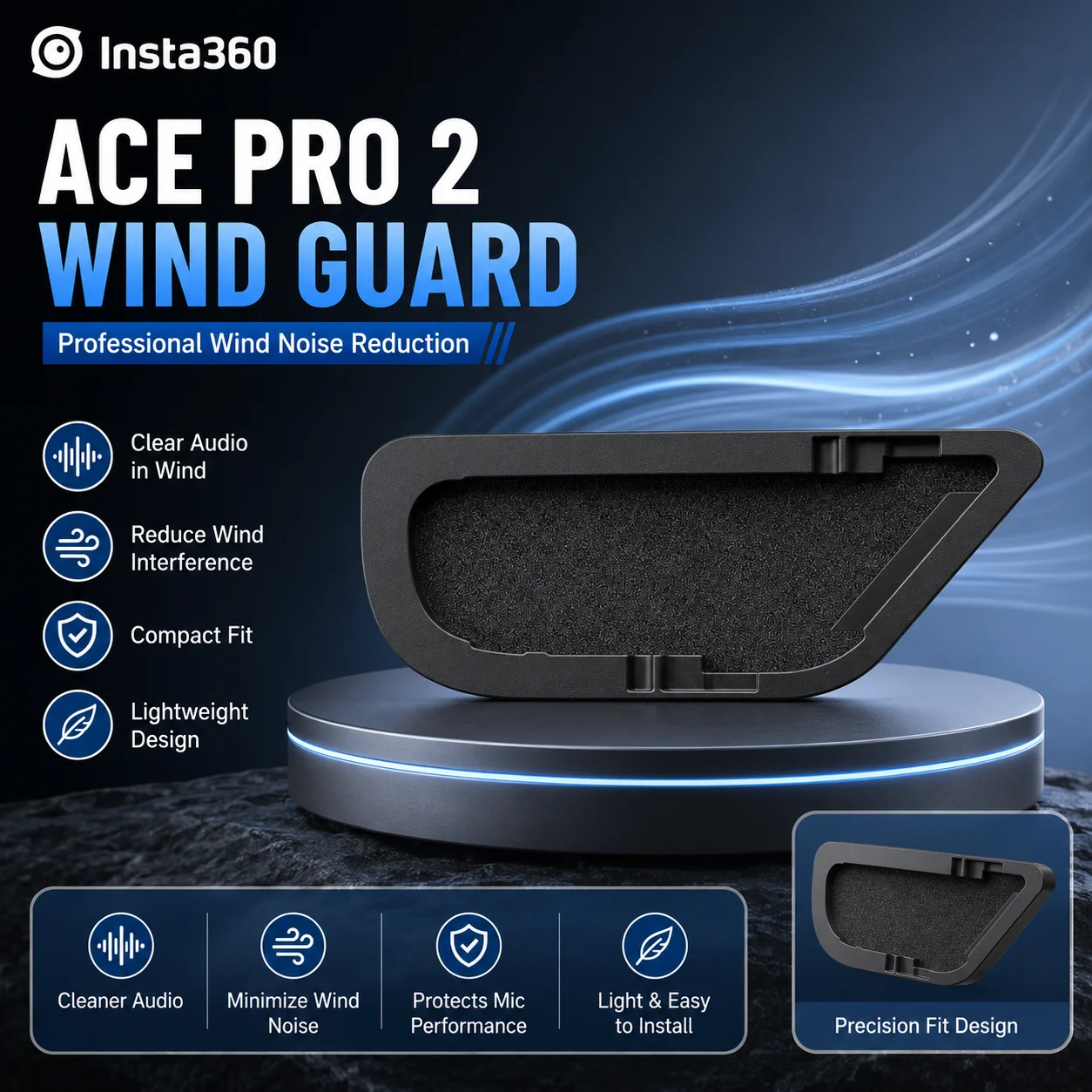 Noise Reduction Wind Muff Pack, 2PCS Detachable Acoustic Foam Wind Cover Accessory for Insta360 Ace Pro 2 Camera Microphone
