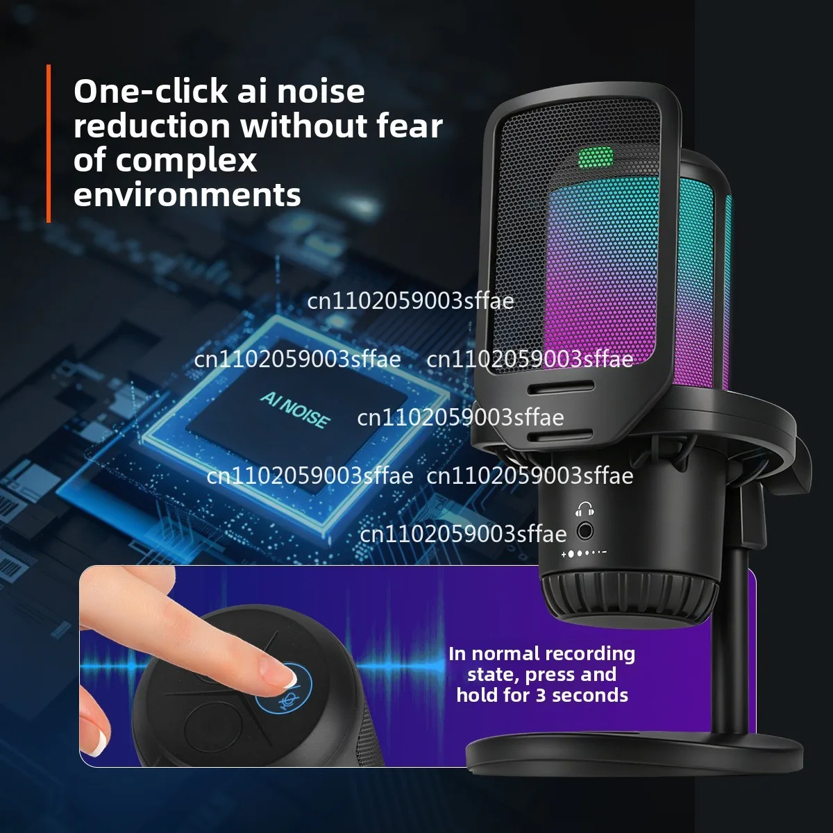 Game E-sports Condenser Microphone PC Rack Recording Noise Reduction RGB Light Effect Live Recording Microphone
