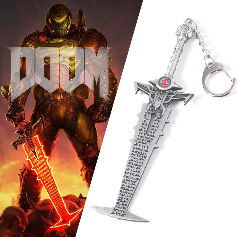 Game Doom Eternal Crucible Blade Keychain Slayer Sword Weapon Model Pendant Key Chain for Men Cool Keyring Jewelry Props