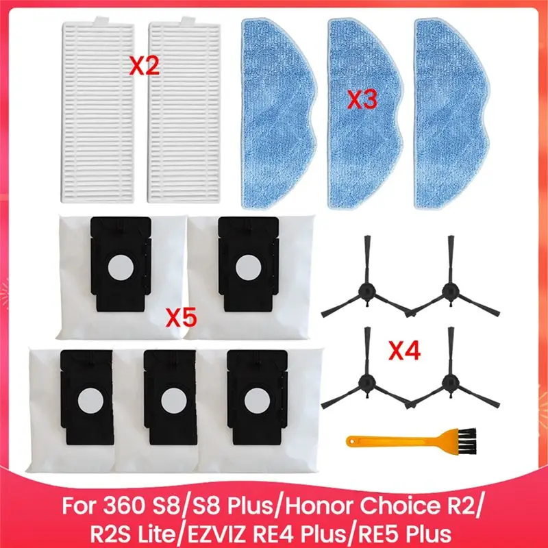 L65A-Para 360 S8/S8 Plus/Honor Choice R2/R2S Lite/EZVIZ RE4 Plus/RE5 Kit de accesorios, cepillo, filtro, bolsa para polvo, paño de mopa A