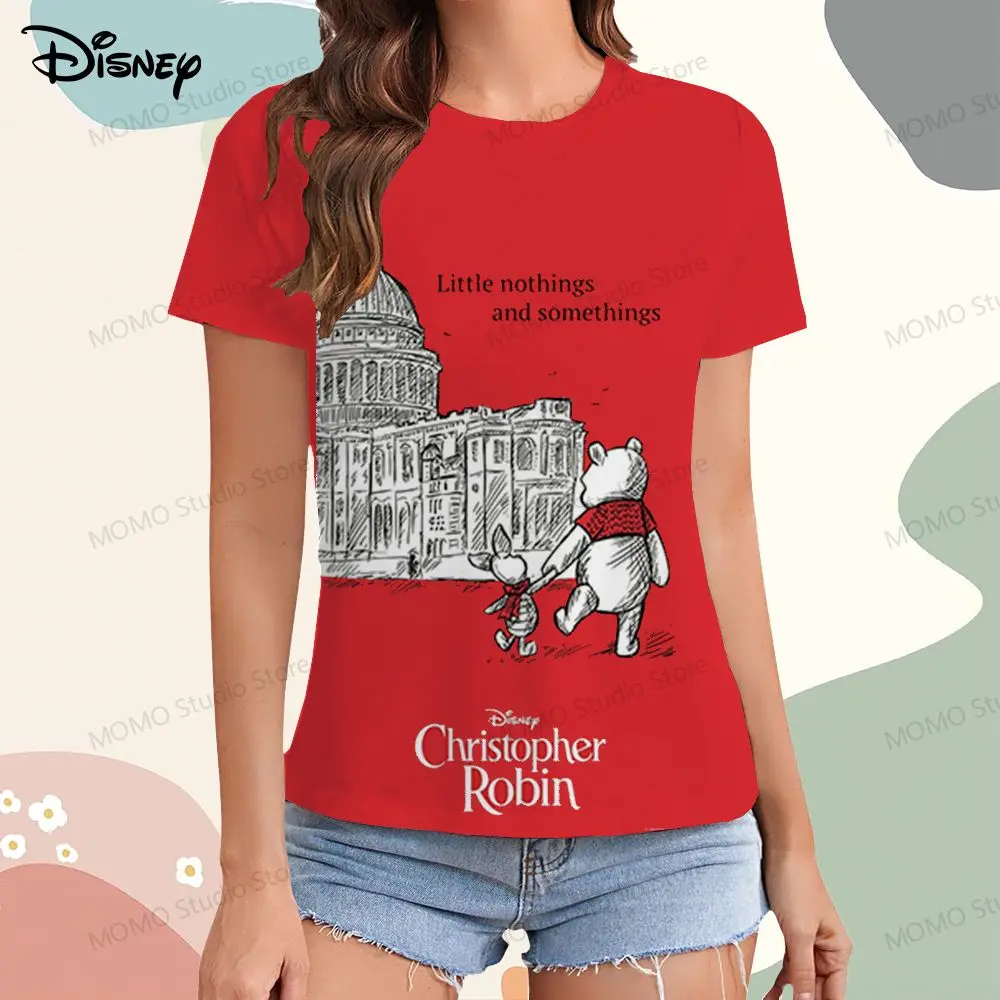 Disney Winnie  The Pooh Women's T-shirt XS-3XL Y2k Tops Summer Street Wear Short Sleeve Tee 2024 Kawaii Woman Clothing O Neck