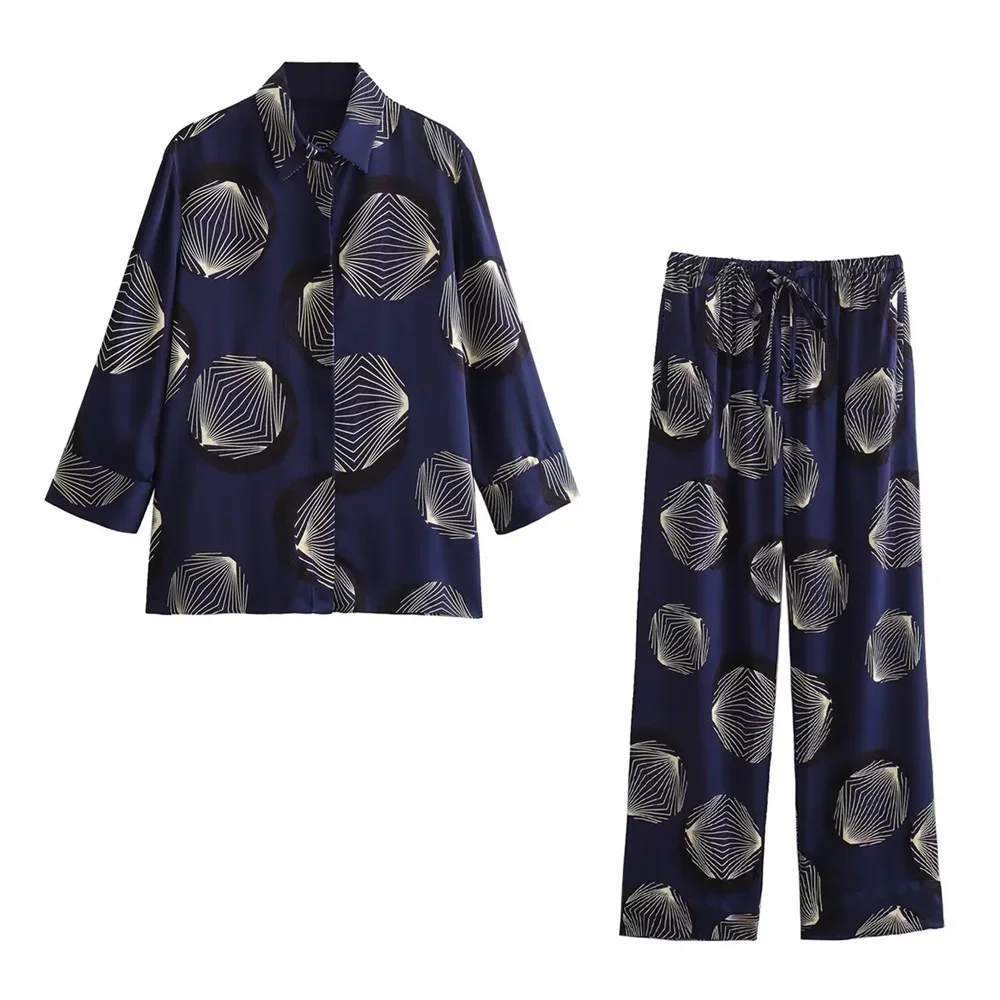 

LIBIELIY 2025Spring/Summer New Women's Impossible Print Pajama Style Casual Pants Women's Shirt Top Set