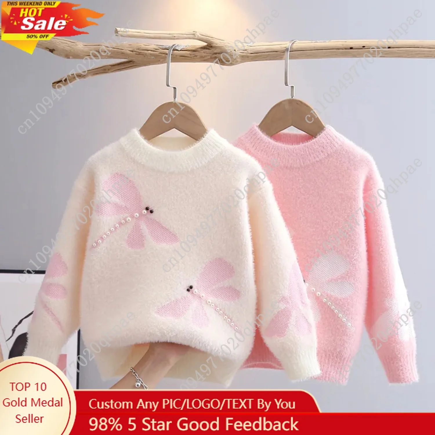 

Nice Children's Sweater Autumn Winter 2023 Baby Dragonfly Pattern Pullover Bottoming Shirt Girls Preppy Style Sweaters GY09221