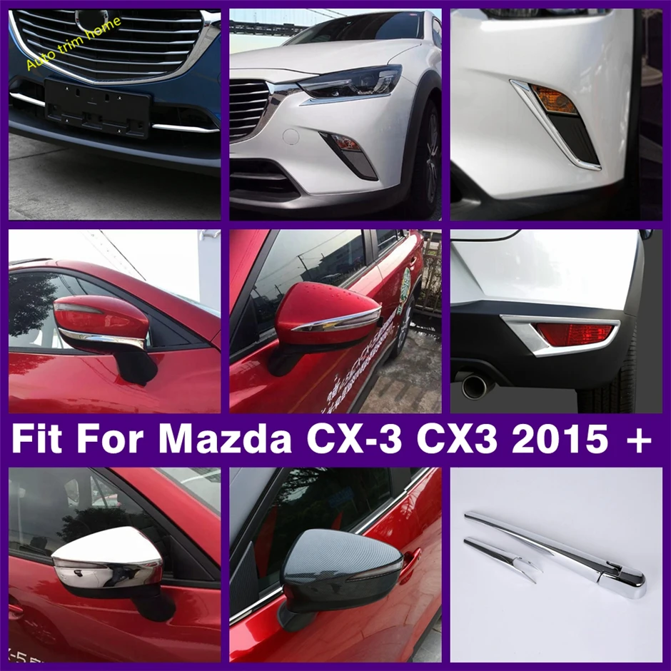 

Fit For Mazda CX-3 CX3 2015 - 2021 Front Grille Grill / Rear Fog Lamps Eyelid / Rearview Mirror Strip / Window Wiper Cover Trim