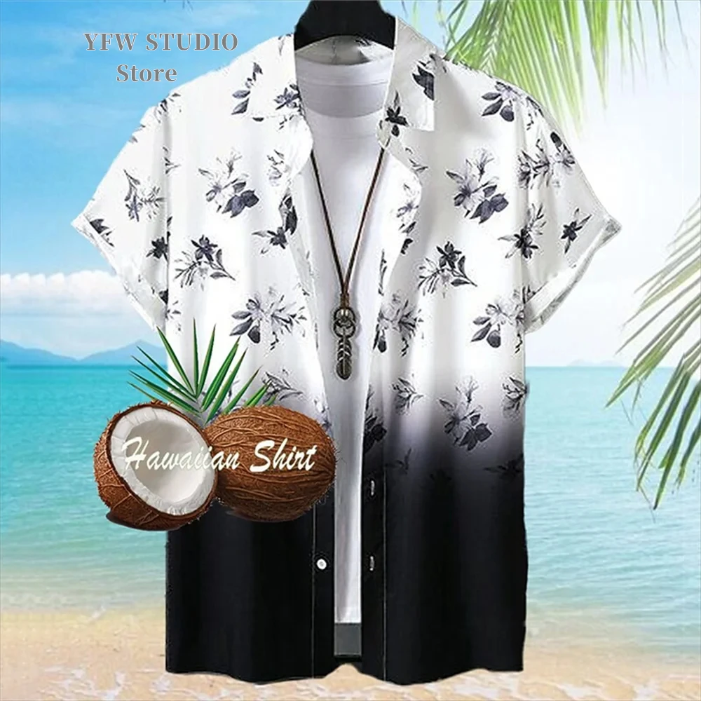 Camisa con gráfico de palmera de coco para hombre, camisa de verano de gran tamaño, ropa de playa informal de manga corta para vacaciones, ropa con botones de solapa para hombre