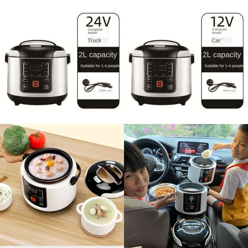 

Compact and Portable 2L Mini Rice Cooker for Car Truck, 12V 24V, with Food Steamer and English Menu, Soup Porridge Cooking Machi