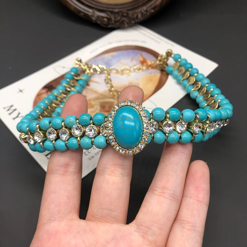 Women's Green Howlite Turquoise Set Round Chocker Necklace Earrings Bracelet Jewelry Party Accessory