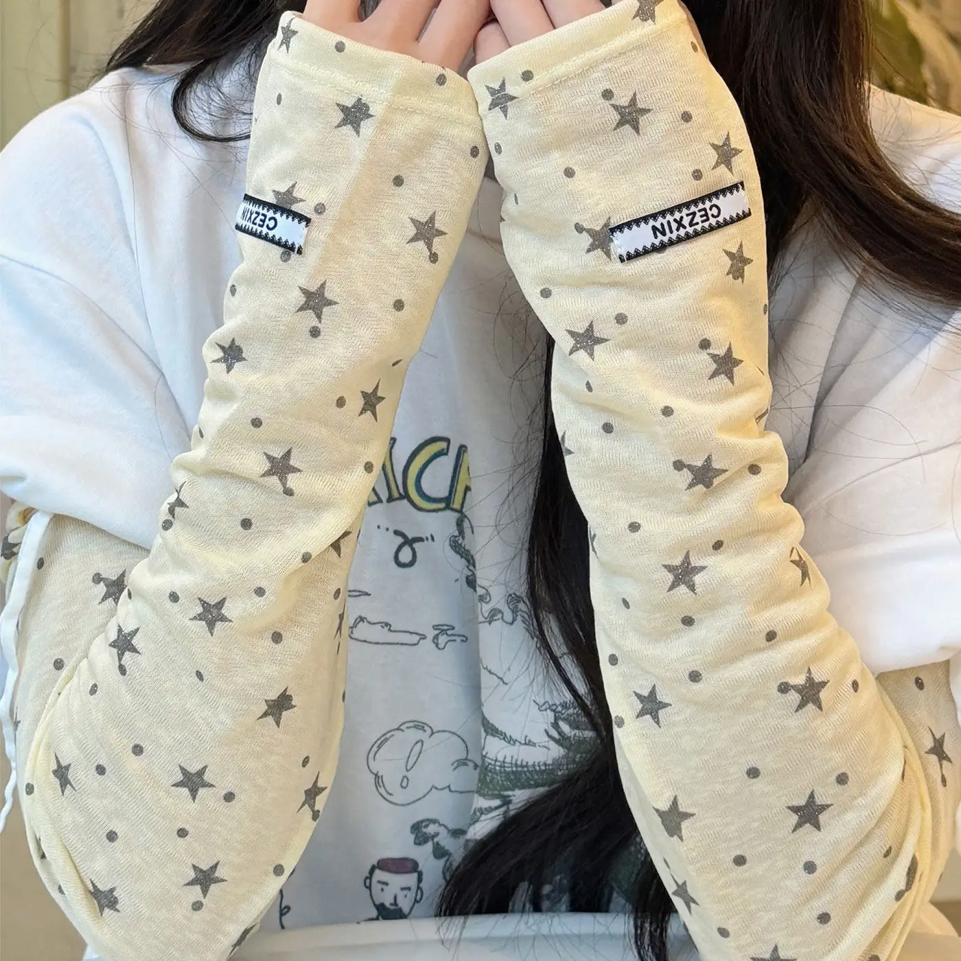2026 New Yellow Star Polka Dot UV-Protective Arm Sleeves for Women – Summer Sun-Shading Loose-Fit, Breathable Cycling Arm Guards