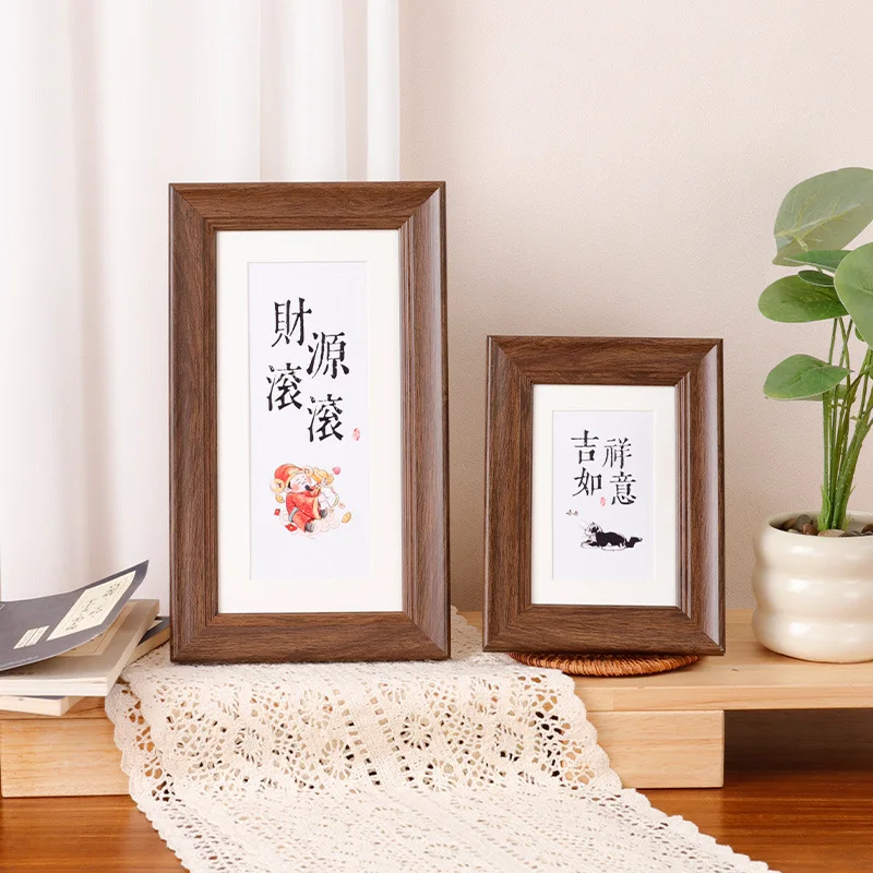 Retro Chinese Style  Photo Frame Square 5 6 7 8 10 Inches A4 Calligraphy Painting Frame Tabletop Wall Hanging Decor
