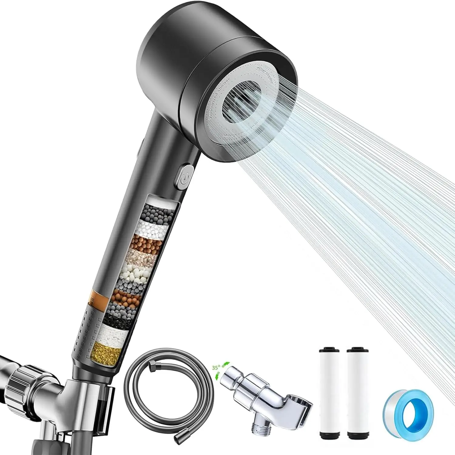 High Pressure Shower Head with Handheld, with Pause Switch 4 Spray Modes Water Saving Filter Showerhead, Showerhead Set