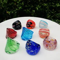9PCS Inner Flower Golden Sands Various Styles Glass Rings Women's Jewelry Wholesale Width 17-19mm