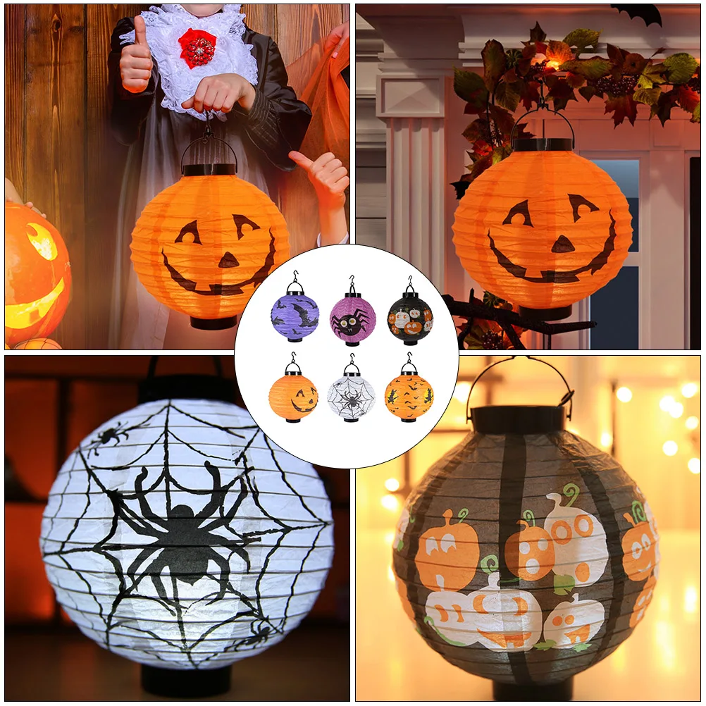 

6 Pcs Paper Lanterns H held Hanging Home Decoration Halloween Party Themed Foldable LED Desktop Lamps Lighting