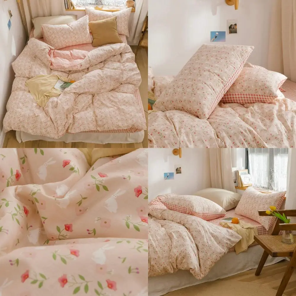 

Комплект пододеяльников Queen Size из хлопка с кроликом и цветком для детей и подростков розового цвета с красным мультяшным кроликом