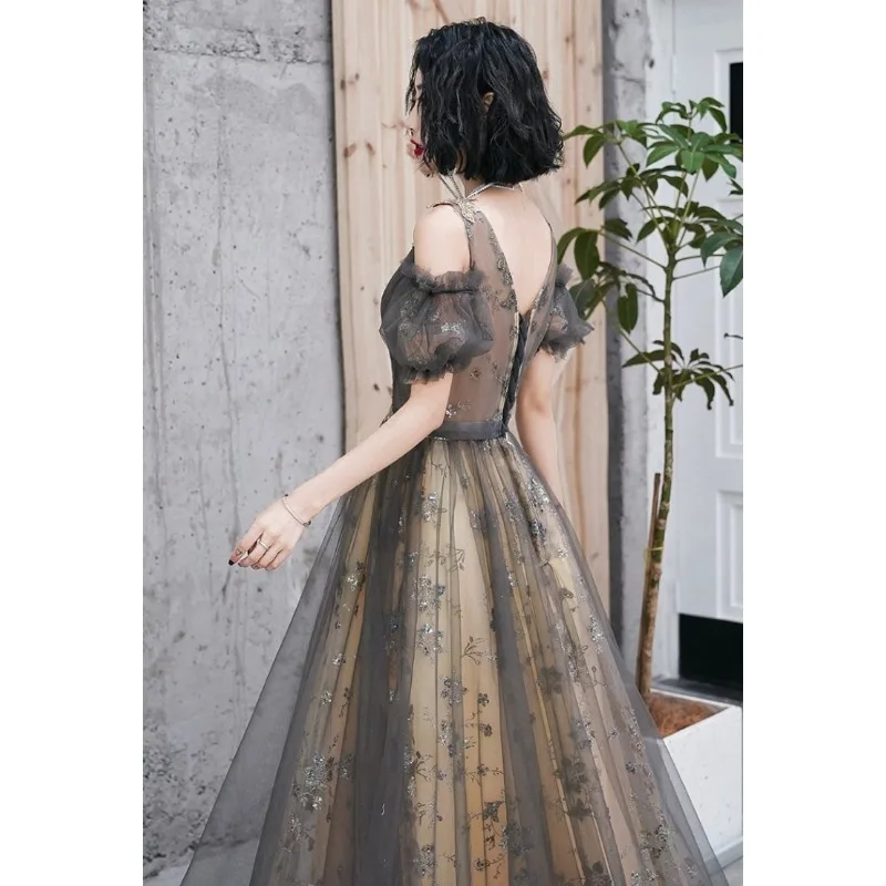 2026 Nuovo abito da sera monospalla elegante ricamato da donna Abito dimagrante alla moda con riflessi Abito da presidente per banchetti