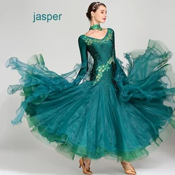 Ballroom Dance Competition Dresses  Standard Fringe Luminous Waltz Clothes Long Big Swing Modern  Performance  Costumes