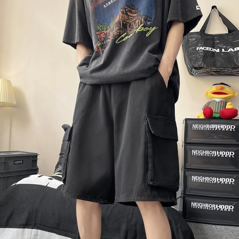 Tooling Denim Shorts Men's Summer Korean Version Loose Straight Five-point Pants Versatile Casual Wide-leg Pants