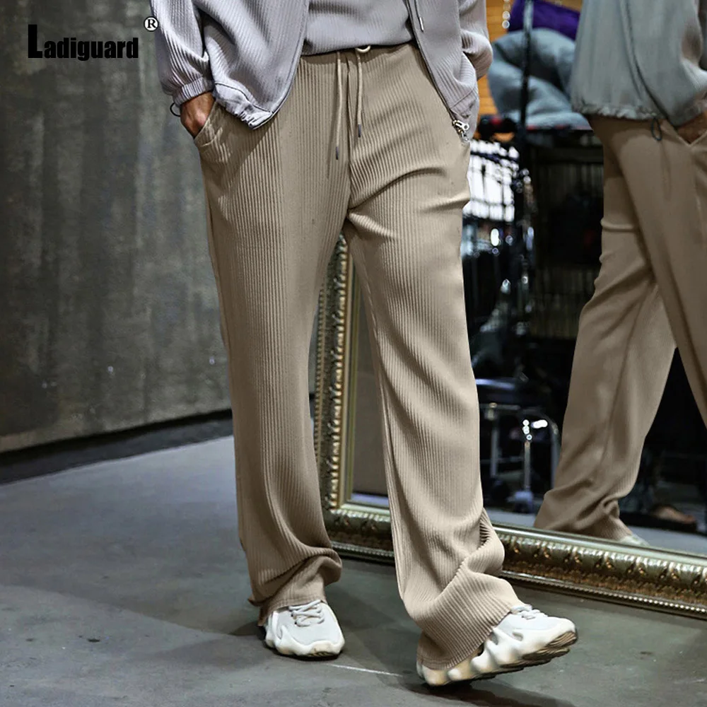 Pantalones rectos informales de talla grande para hombre, pantalones largos estilo América Europa, pantalones básicos suaves de color caqui y negro, pantalones de chándal para hombre nuevos