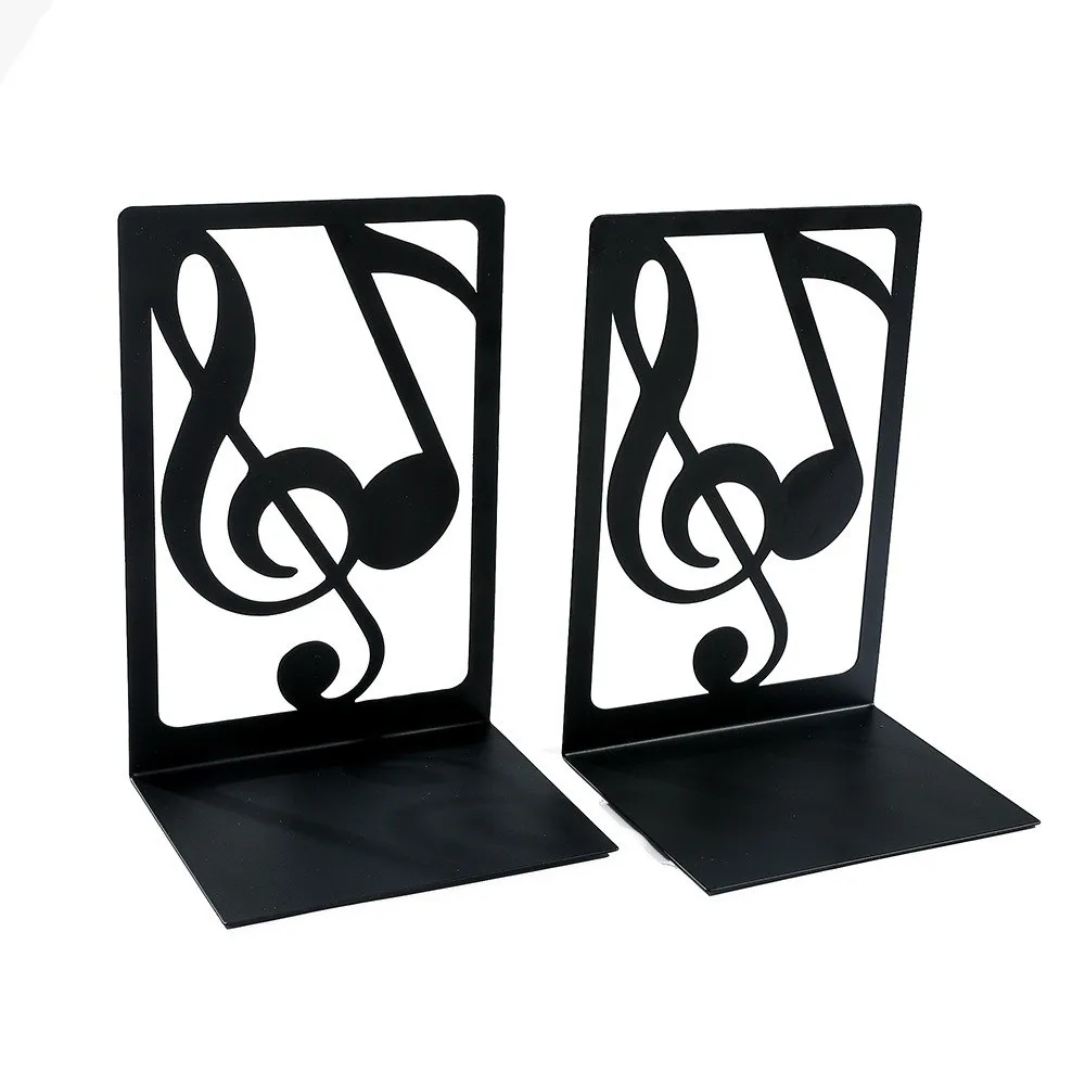 1 Pair L-Shape Music Series Metal Book End Artistic Black Piano Key Bookend Exquisite Durable Music Score Book Holder