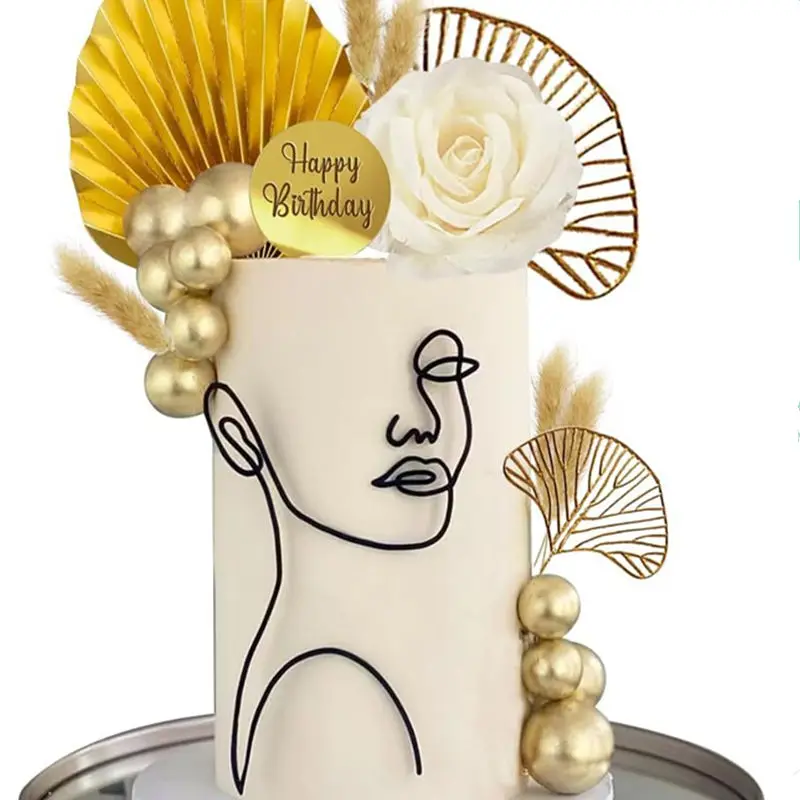 Ginkgo Leaves Happy Birthday Cake Topper Decoration Gold Acrylic for Kids Birthday Party Cake Topper Baking Supplies Baby Shower