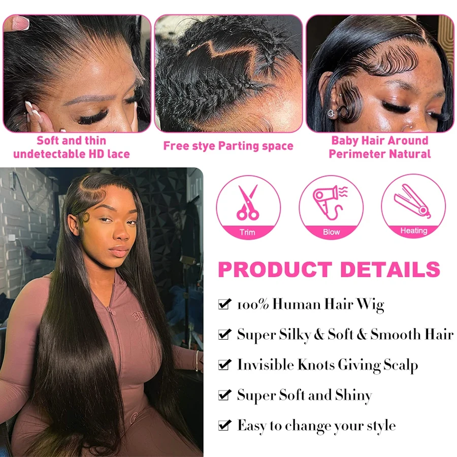 30 36 بوصة مستقيم الدانتيل الجبهة الباروكات شعر الإنسان العظام مستقيم 5x5 HD إغلاق شعر مستعار البرازيلي مستقيم 13x4 13x6 Hd الدانتيل شعر مستعار أمامي #6