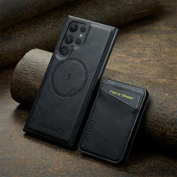 2 In 1 Magsafe Magnetic Leather Flip Phone Case for Samsung S26 S25 S24 S23 S22 Ultra Plus FE Wallet Cards Holder Pocket Cover