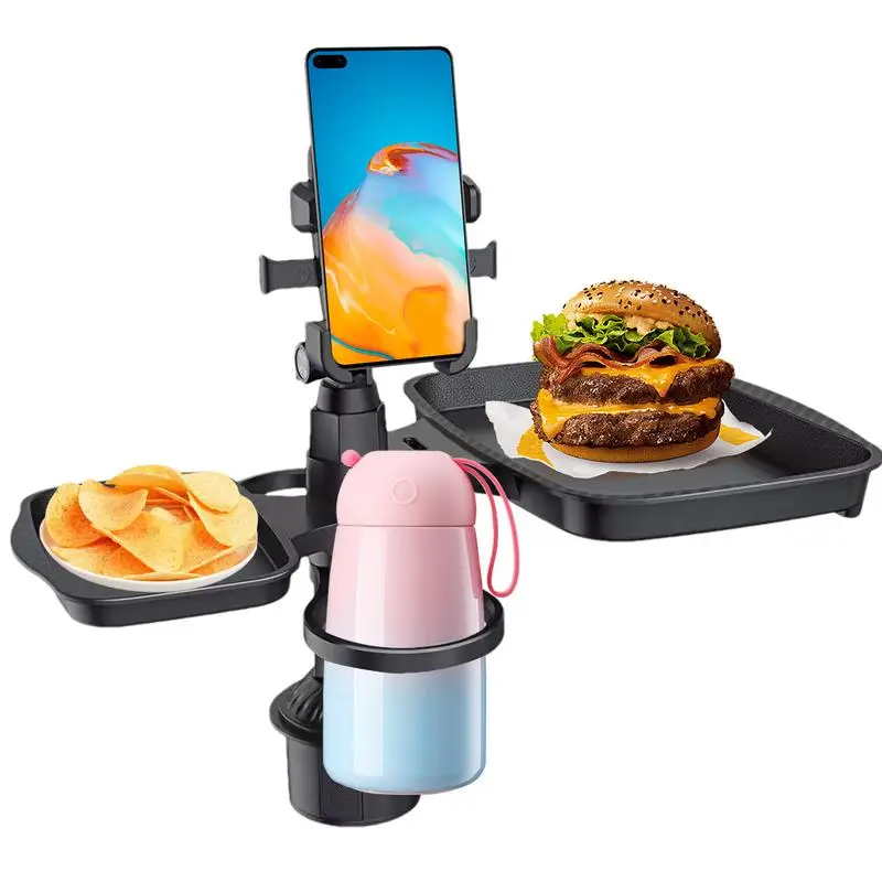 Cup Station For Car 4-in-1 Cup Holder Table Adjustable Travel Food Table Tray Multifunctional Car Holder Expander 360-degree