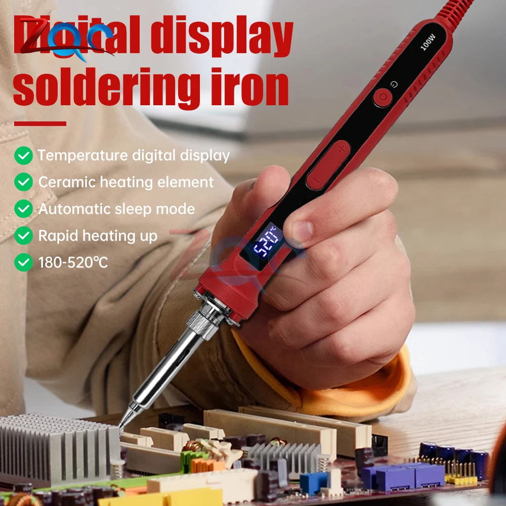 100W Soldering Iron Protable Digital Temp Adjustment Automatic Sleep Internal Thermal Ceramic Heating Electronic Welding Tools