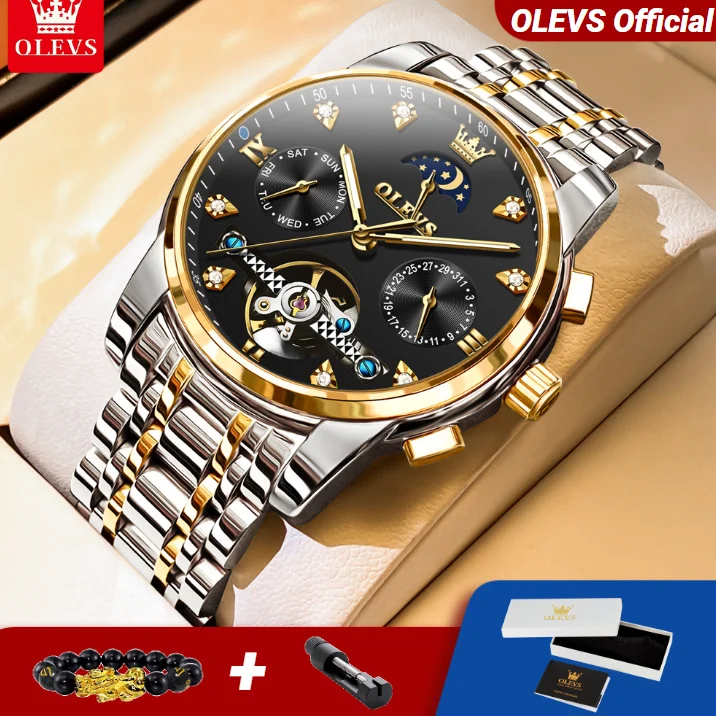 OLEVS 6678 Men's Automatic Watch Moon Phase Calendar Original Brand Waterproof Luminous Mechanical Watches for Man
