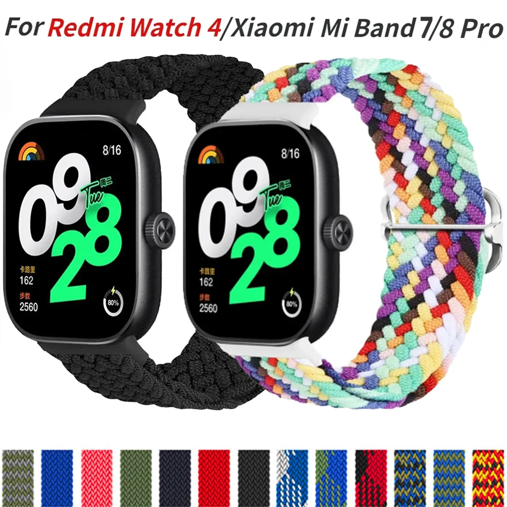 Correa de nailon para Xiaomi Mi Band 7, 8 Pro, Correa elástica ajustable trenzada, pulsera de repuesto para Redmi watch 4