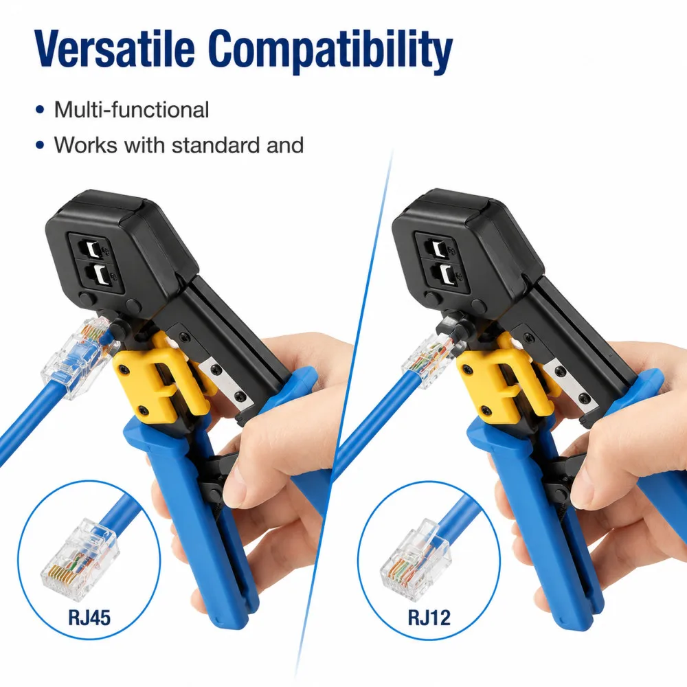 1 Set RJ45 Pass Through Crimp Tool Cat5 Cat5e Cat6 RJ12 Crimp Kit 100Pcs Ethernet Modular Plugs Network Cable Hand Repair Tool