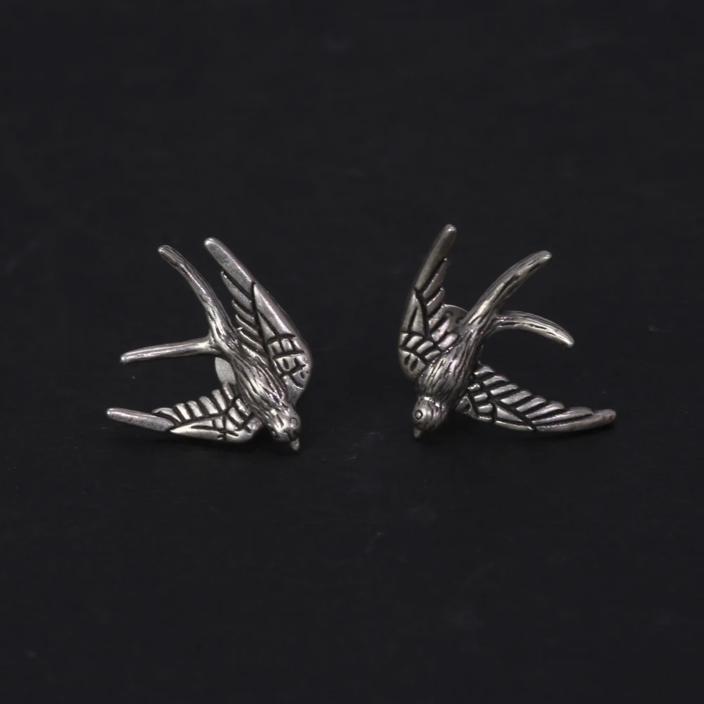 S925 Sterling Silver Vintage Men's and Women's Earrings Swallow Animal Earrings Punk Thai Silver Animal Jewelry