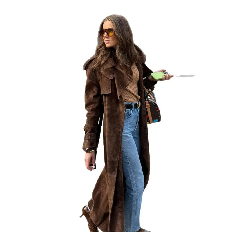 Long-sleeved Double-breasted Lapel Deerskin Velvet Retro Coat Loose Coat New Autumn and Winter Exquisite Simple Casual Trend
