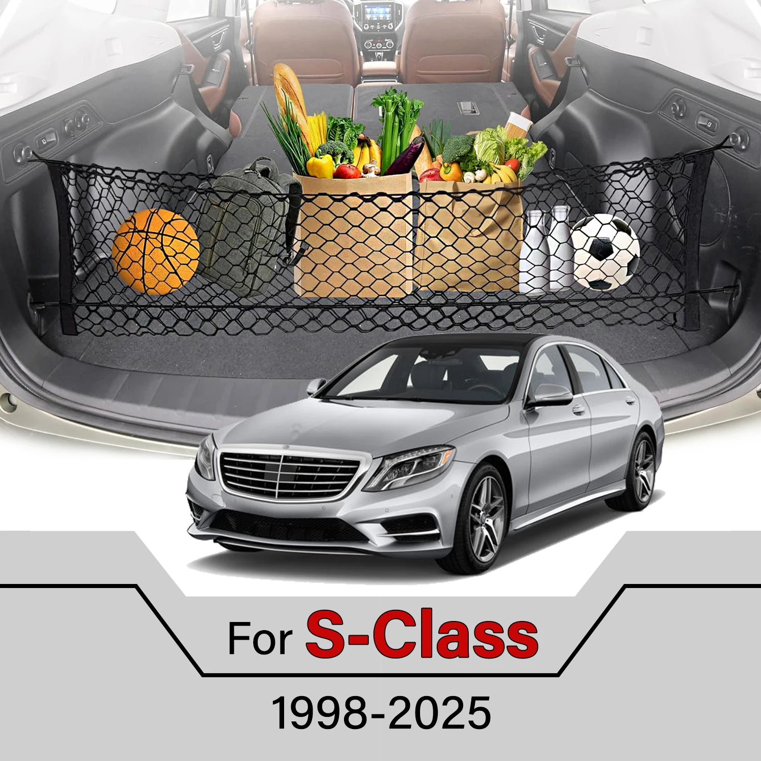 

Car Cargo Net Stretchable,Car Gadgets, Adjustable Elastic Trunk Storage Net with Hook for Mercedes-Benz S-Class 1998-2025