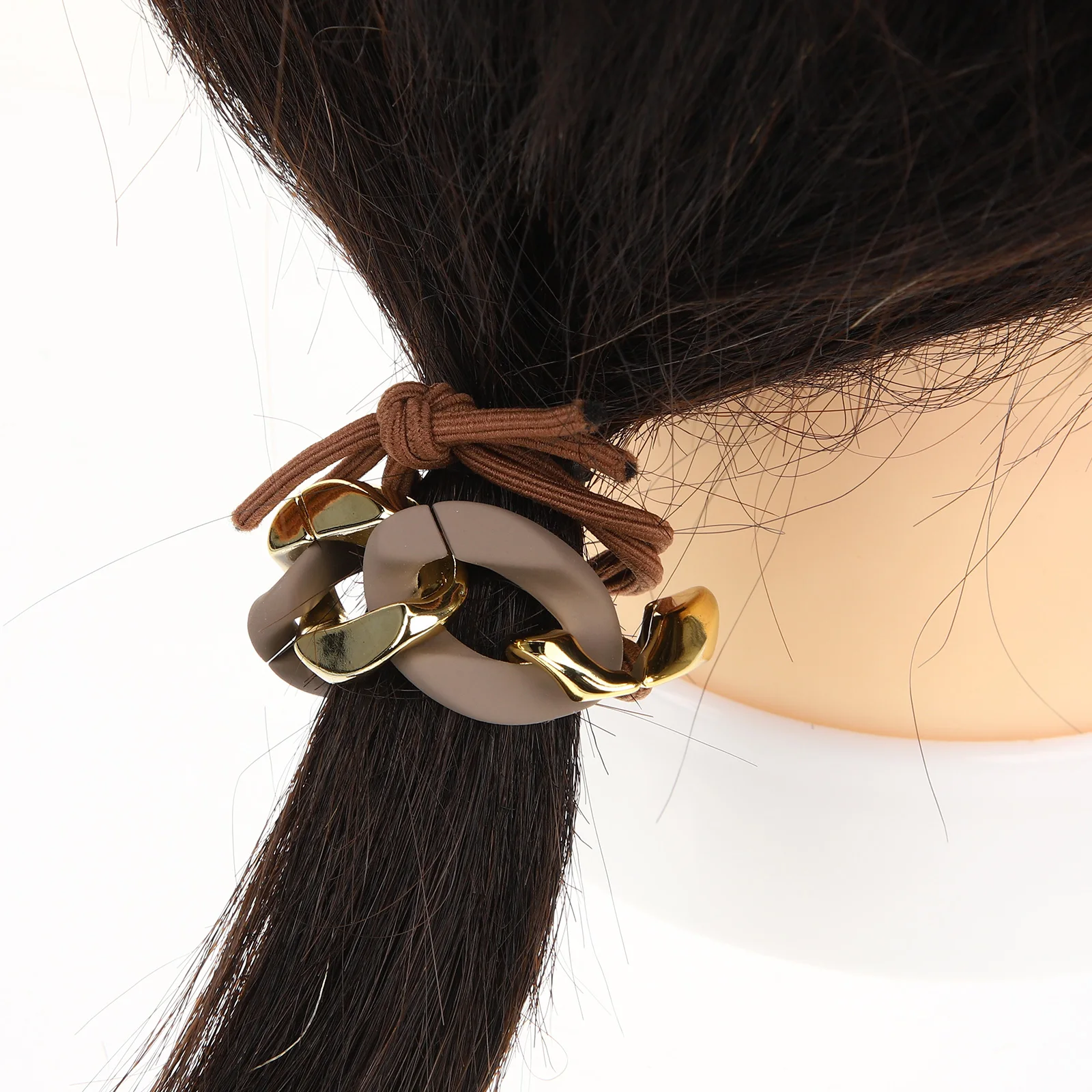 

2Pcs Golden Chain Hair Ties Firm Hold Accessories Women Girls Ponytail Holders Elastic Metal Ropes Hair Care Styling Tools